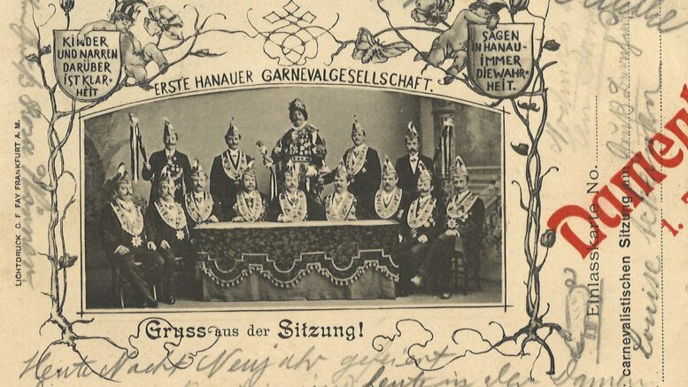 Postkarte von 1904 dokumentiert Damenfasching in Hanau